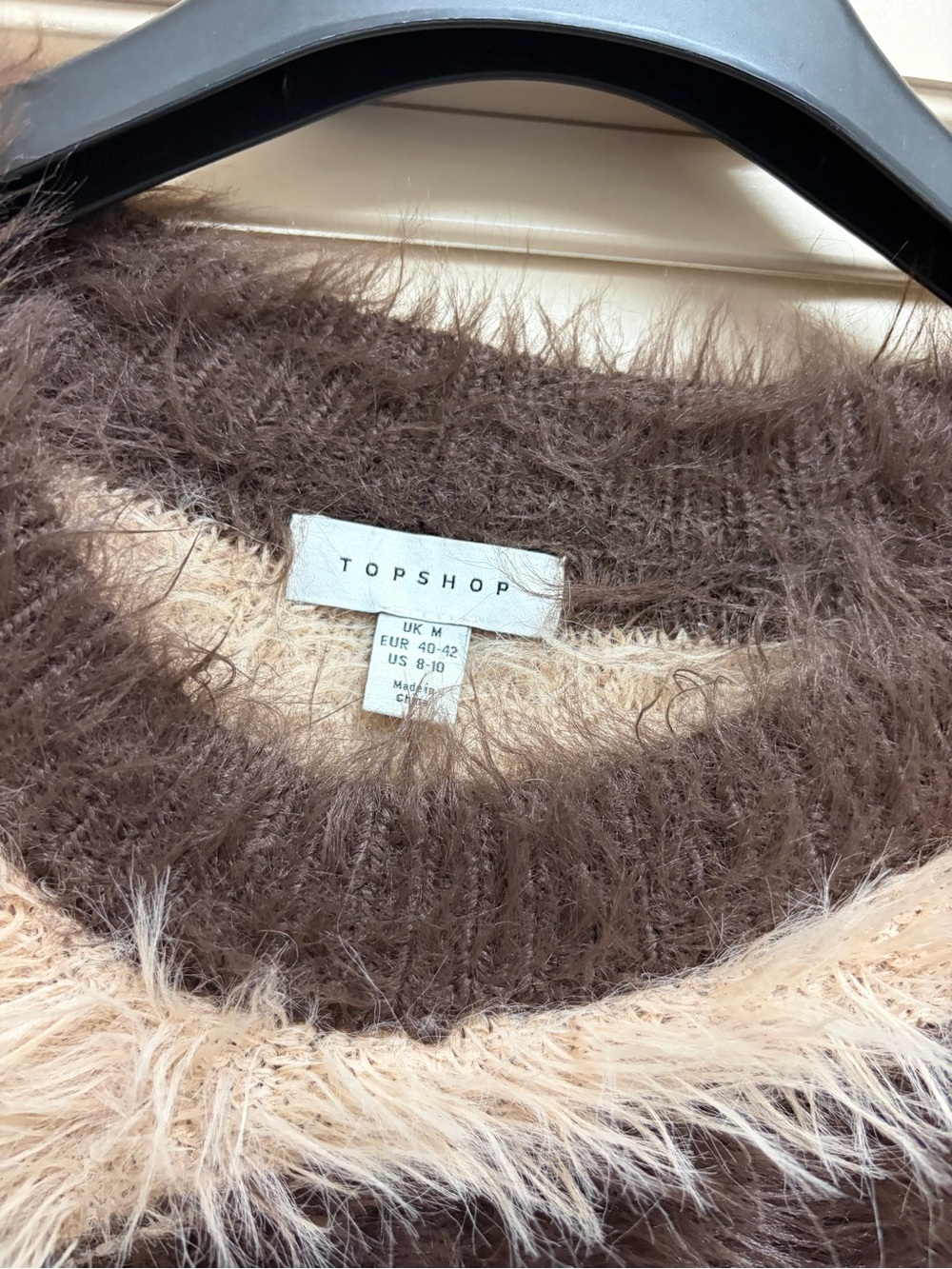 Topshop Womens M Shaggy Fuzzy Sweater Brown Cream Stripe Fluffy Y2K Oversized - Picture 3 of 15